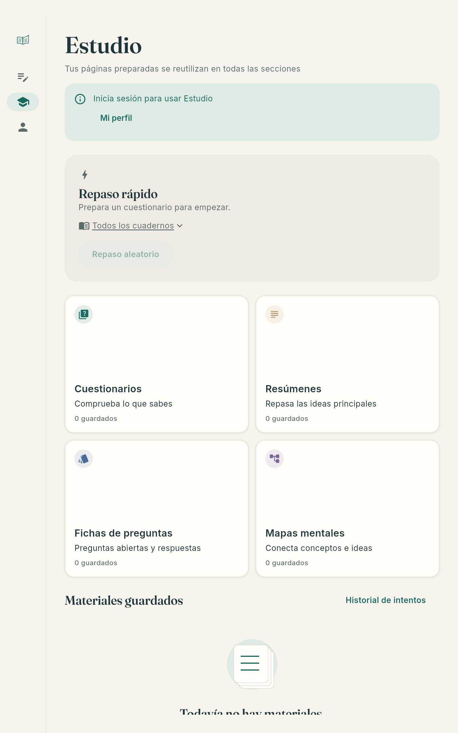 Pantalla de estudio de studIA Notes con un cuestionario creado a partir de los apuntes